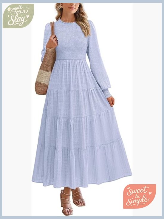 Dresses & Skirts - Long Sleeve Maxi Dress Smocked Waist Swiss Dot Formal Wedding Guest